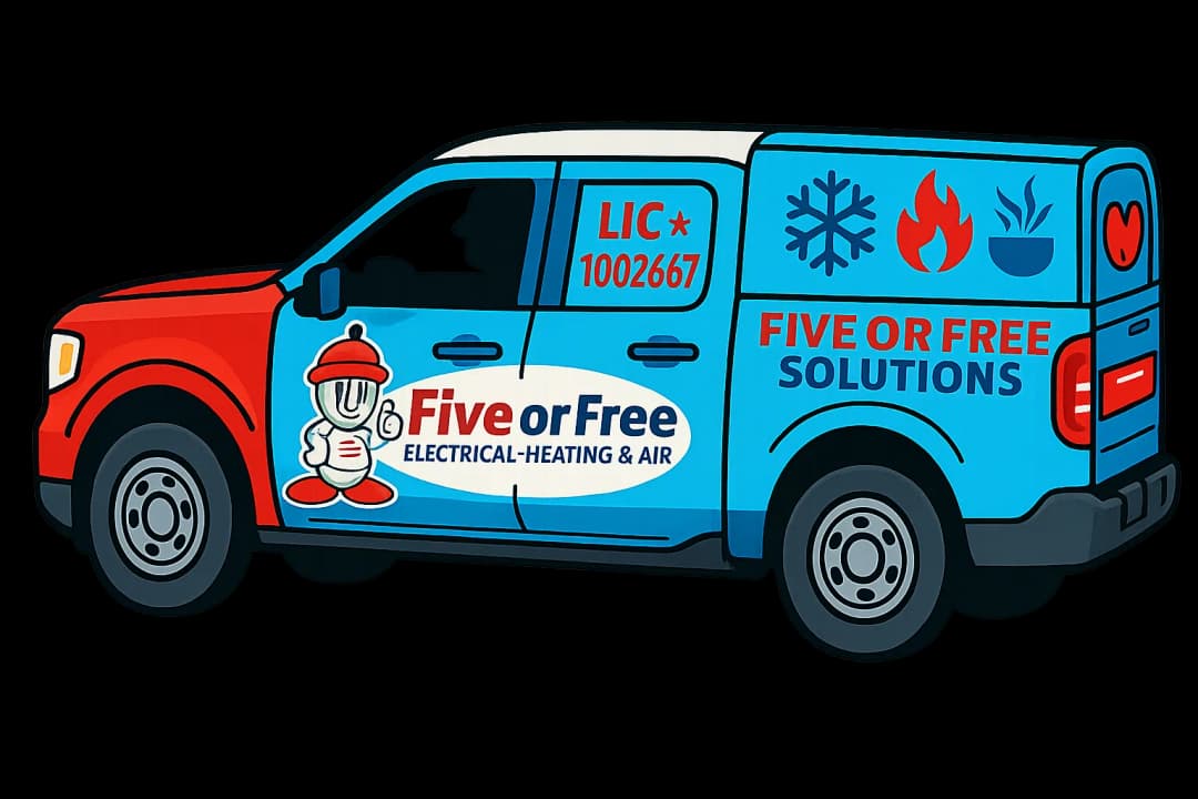Five or Free Promise Keeper electrician and HVAC contractor with service truck — 5 promises kept or the job is free